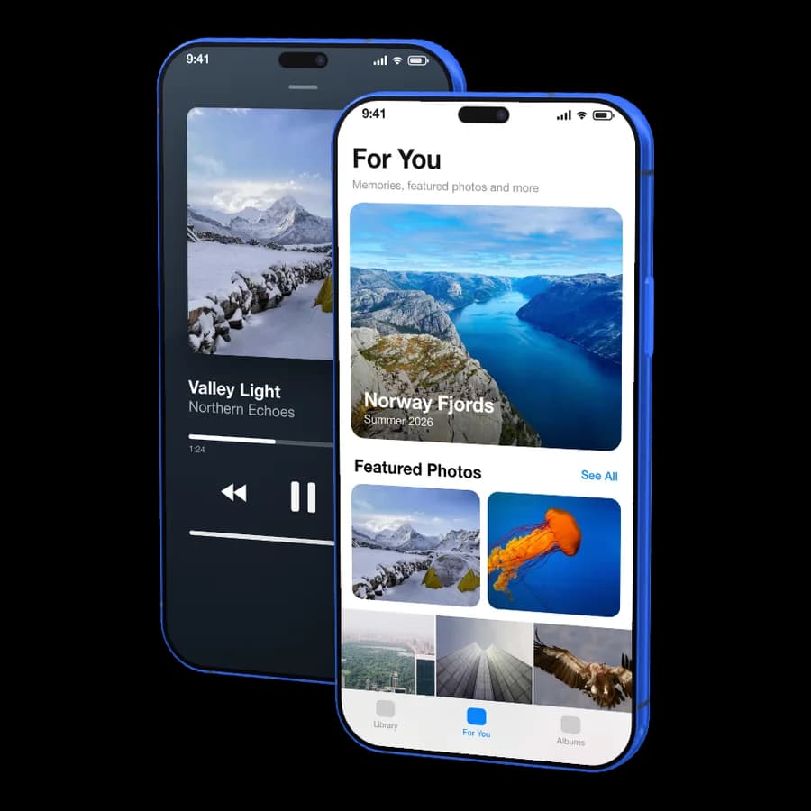 Two iPhones rendered in 3D by ScreenCraft
